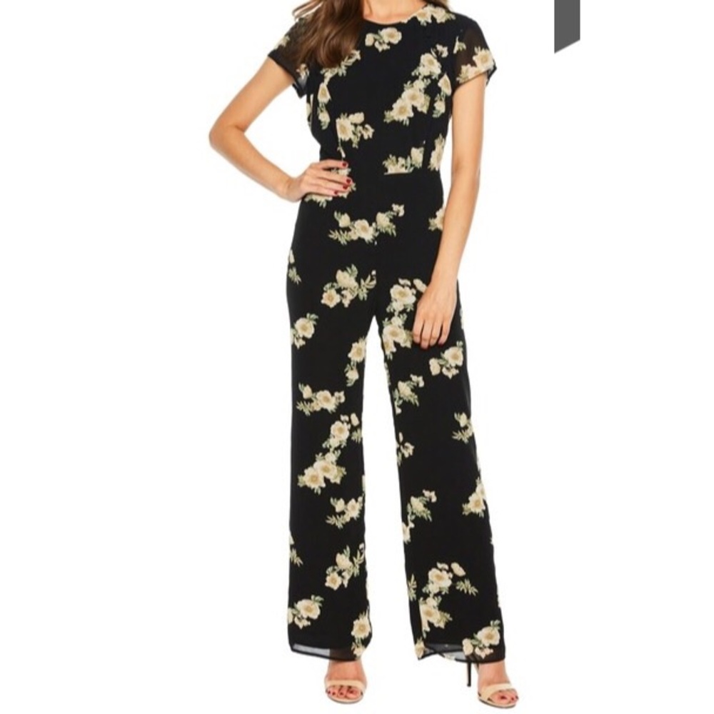 Bardot Rina Floral Jumpsuit (Black & Cream)